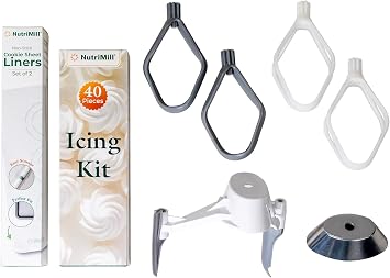 NutriMill Bakers Bundle for Bosch Universal Plus and NutriMill Artiste Bowl Scraper, Cookie Paddles, Cake Paddles, Metal Whip Driver, Icing Kit, Cookie Sheets