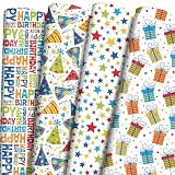 Birthday Wrapping Paper Sheets, 8 Pack Gift Wrap for Kids Birthday Gifts, 4 Colorful...