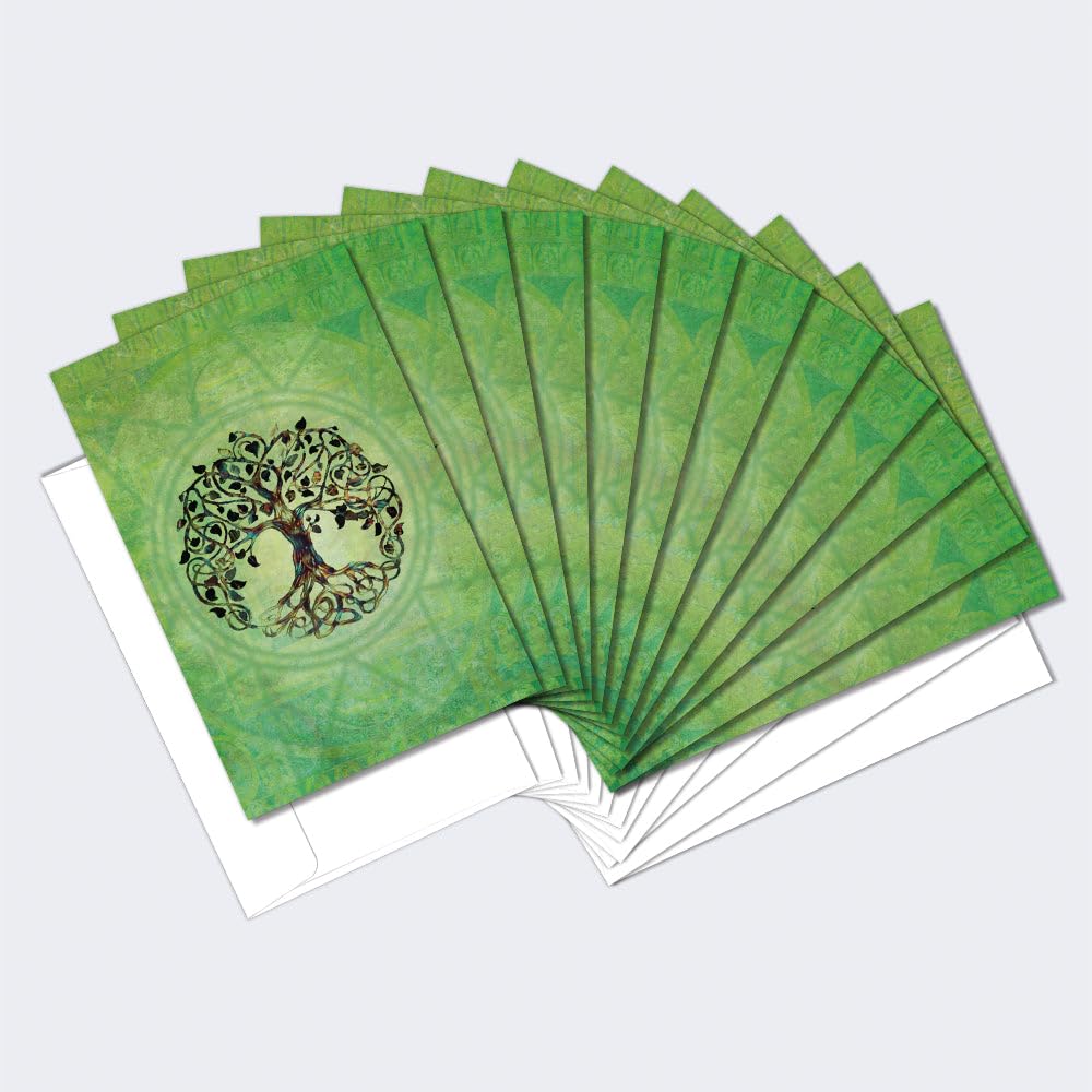 Tree-Free Greetings Eco-Friendly Buddha-Themed Notecard Set with Envelopes, Made in the USA with 100% Recycled Paper in a Solar Powered Facility, Tree of Life, Pack of 12 (FS56951)