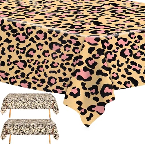 BLMHTWO 2PCS Leopard Table Covers 108 x 54 Inch Leopard Print Plastic Tablecloths Disposable Cheetah Animal Print Table Covers for Zoo Jungle Themed Party Supplies