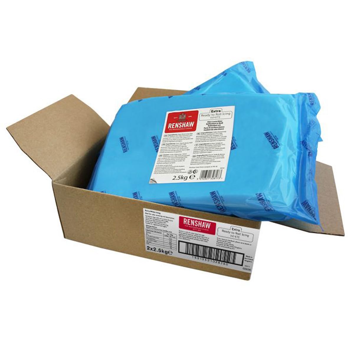 Renshaw Extra Fondant White 5kg - Pasta de Azúcar Extra Elástica con Sabor a Vainilla, Óptima para Cubrir Tartas y Postres - Blanco - 5 kg