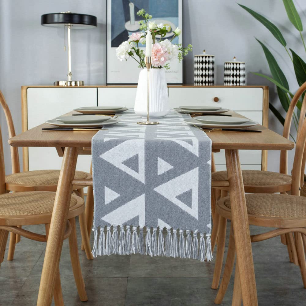 Gaotelly Runner Da Tavolo Geometrico Triangoli – 30x180 Cm, In Poliestere, Colore Blu E Caffè, Decorazione Moderna Per La Casa