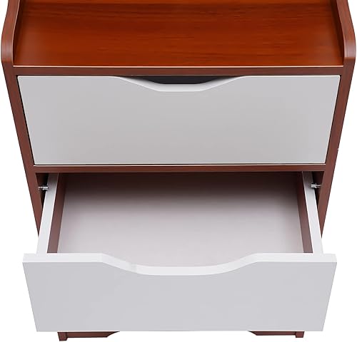 Miniatura 5 de Moderna mesita de noche blanca con 3 cajones, mesa auxiliar de cama alta que ahorra espacio, con estante de almacenamiento para dormitorio, sala de