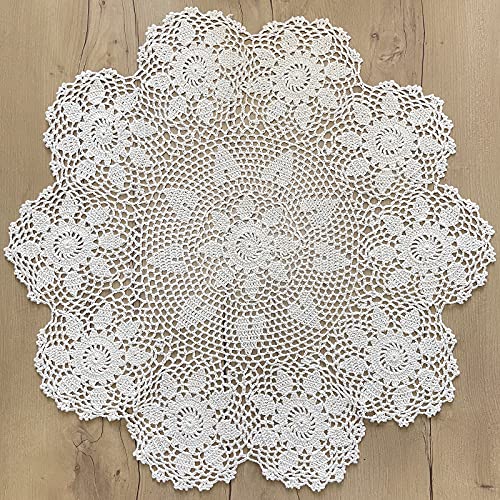 Phantomon Handmade Crochet Table Placemats Round Knitted Table Cloth Doilies Sunflower Patter, 100% Cotton (Beige, 24 Inch) #TOP3