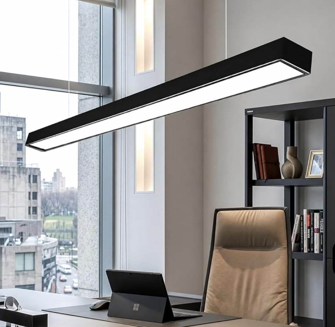 4ft Linear Hanging LED Light Fixture 60W Black Pendant | Aluminium Body, Warm White, Office & Gym Use, Ceiling Suspension, Modern Design-image-34