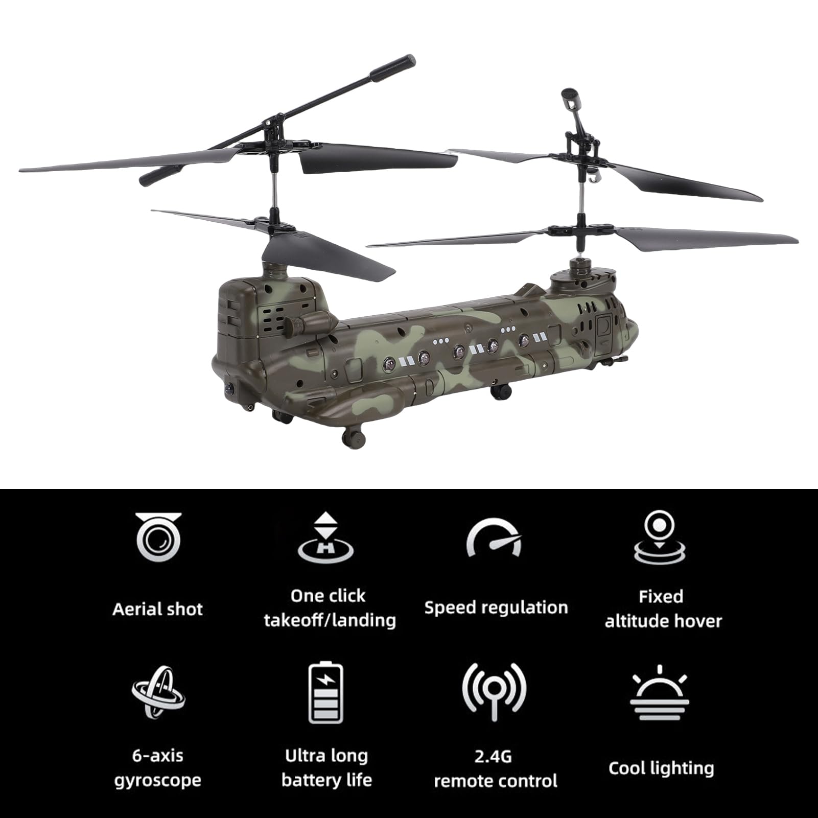 Elicottero RC da 2,4 GHz con Telecamera HD, Luci a LED per il Mantenimento Dell'altitudine per la Fotografia Aerea, Volo Indoor e Outdoor