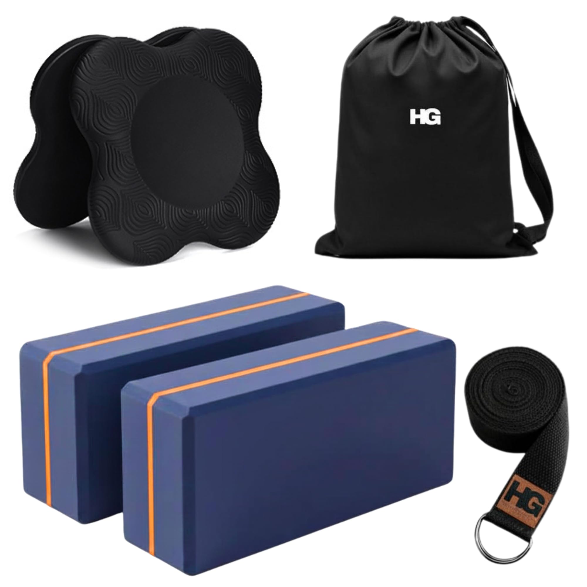 Yoga Blocks Pack of 2 with Knee Cushion Pad and Yoga Strap for Men and Women, High Density EVA Foam, Non Slip Support for Balance, Flexibility and Stretching, Multicolor-image-33
