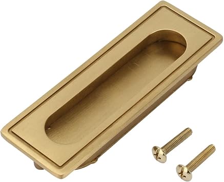 ViaGasaFamido Recessed Handle, Brass Cabinet Hardware Flush Pull, Recessed Invisible Flat Finger Pull with 2 Screw for Sliding Door Drawer and Cabinet