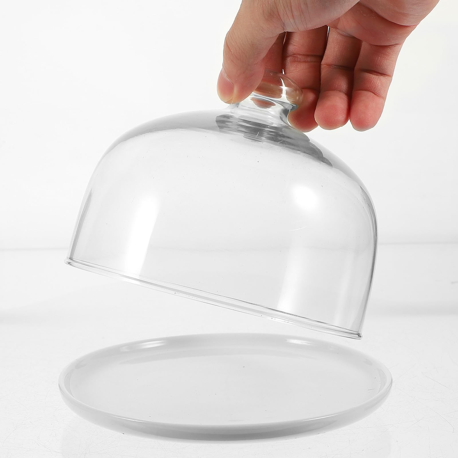 Plat à Gâteau avec Dôme en Céramique et Verre, Rond, Blanc