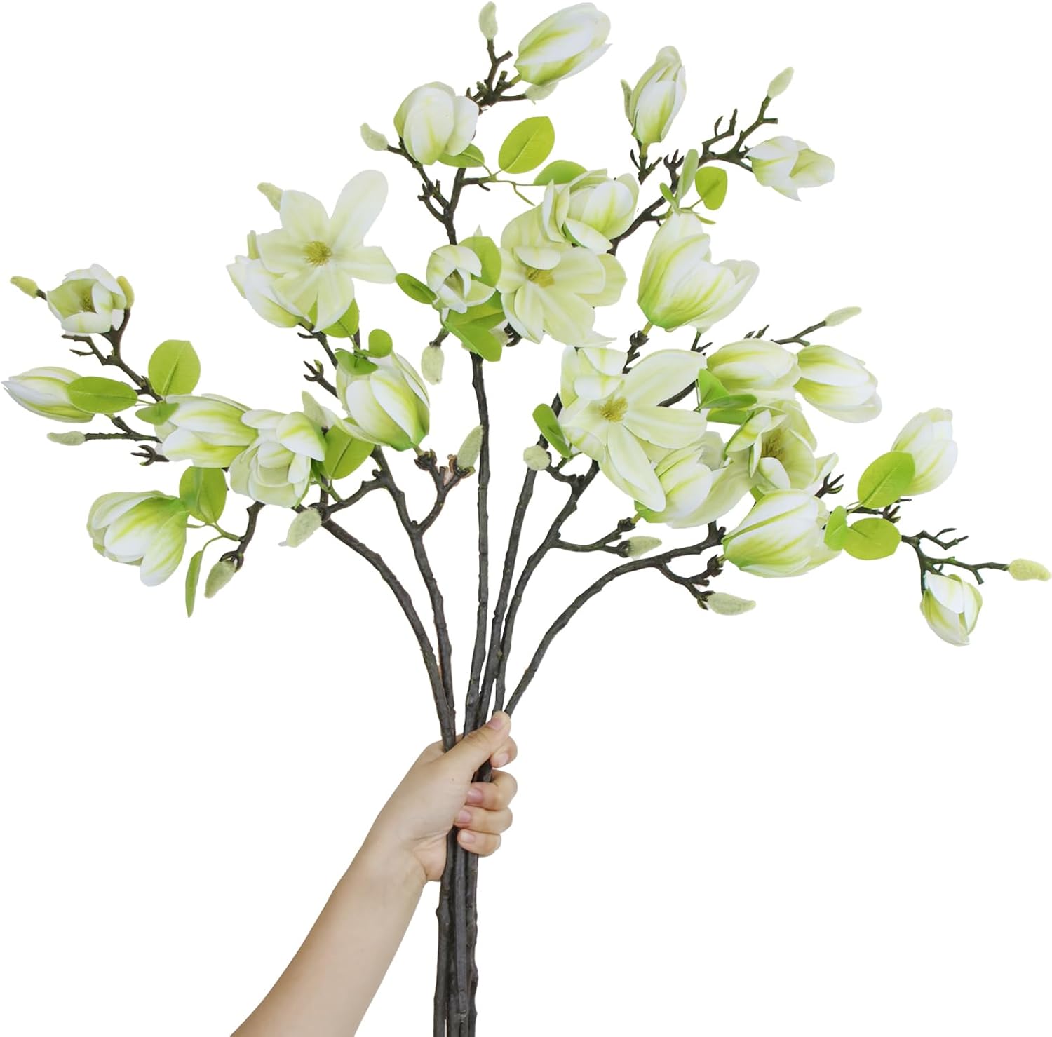 6 PCS Magnolia Flores Artificial Flower Stems 25.6inch 24 Heads Fake Flowers Fake Leaves Greenery Stems Magnolia Home Decor Artificial Flower Arrangement Wedding Flowers Bouquets（Purple）