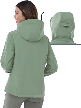 Outdoor Ventures Women's Softshell Jacket with Hood Fleece Lined Warm Lightweight Waterproof Insulated Windbreaker