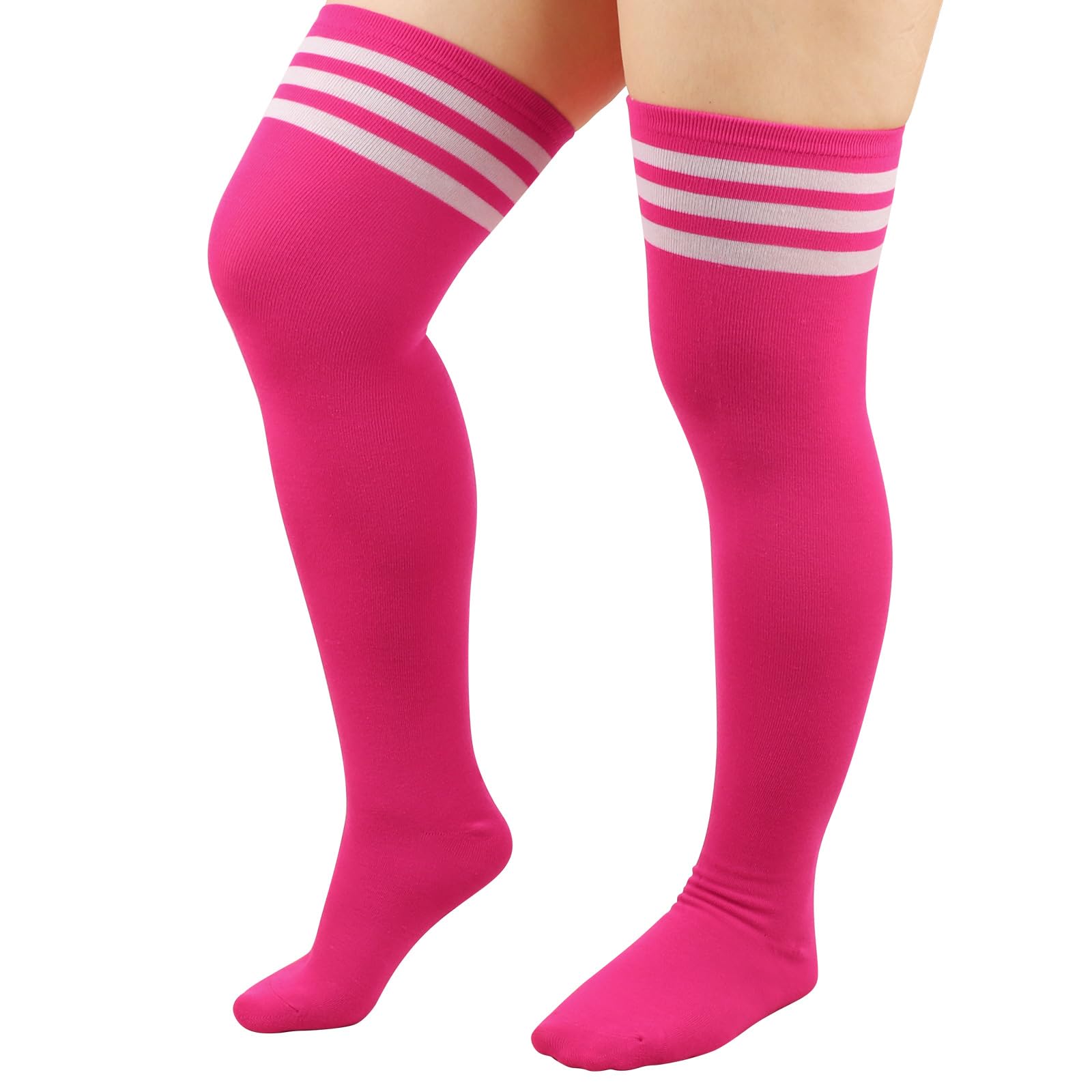 DRESHOW Plus Size Thigh High Socks Striped Over Knee Long Boot Stockings Knee High Tube Socks Leg Warmers for Women
