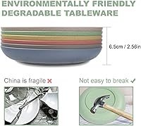Vista 4 de 6 platos de paja de trigo ecológicos, 9 pulgadas, irrompibles, ligeros, aptos para microondas y lavavajillas