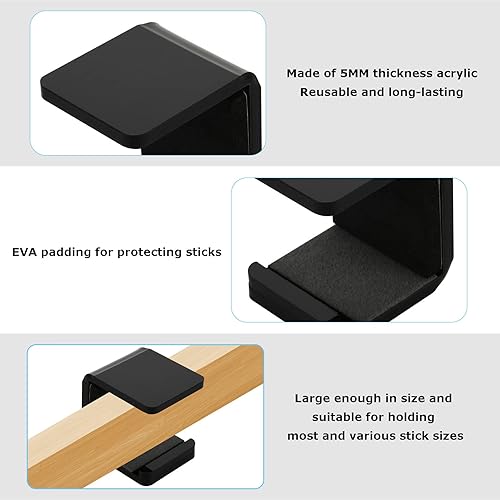 Miniatura 9 de Cosmos 1 par de soportes de pared para palo de hockey, soporte de exhibición horizontal y organizador de almacenamiento para palo de hockey sobre