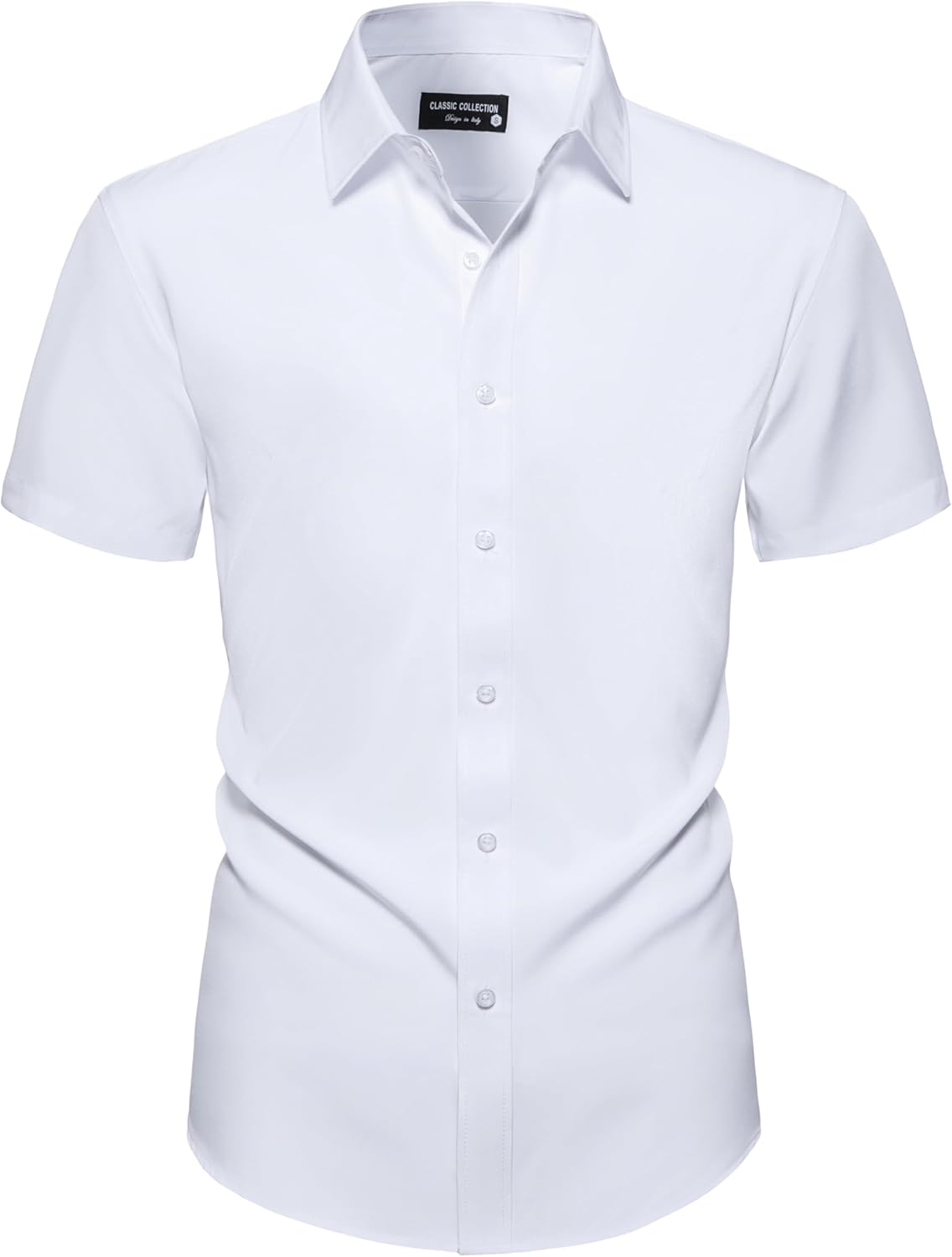 Manwan walk Men's Short Sleeve Casual Button-Down Solid Slim Fit Business Formal Shirts