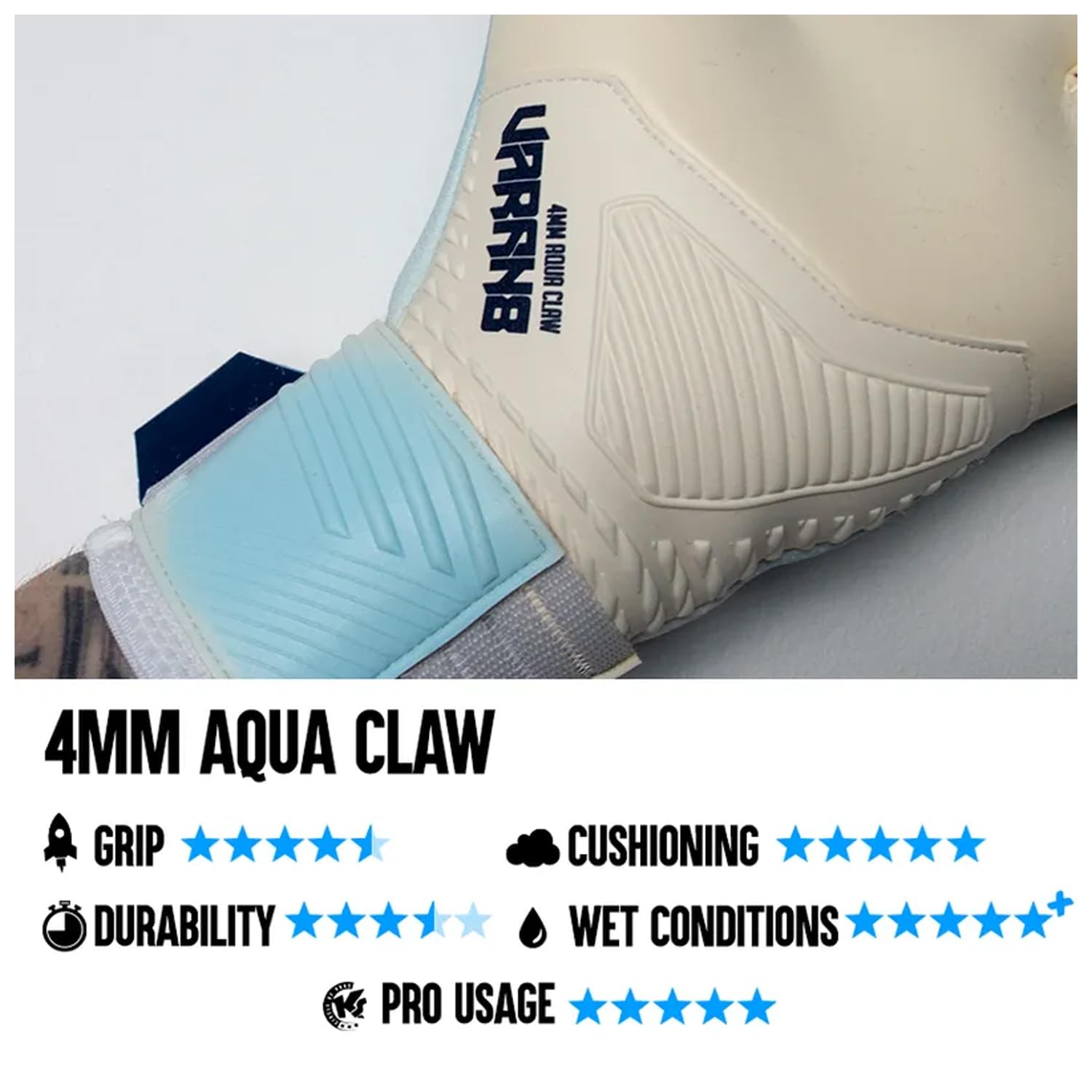 KEEPERsport Guanti da portiere Varan8 Champ NC Aqua per adulti, guanti da calcio, unisex, 4 mm, Aqua Claw, ottimizzati per condizioni atmosferiche bagnate, diverse misure