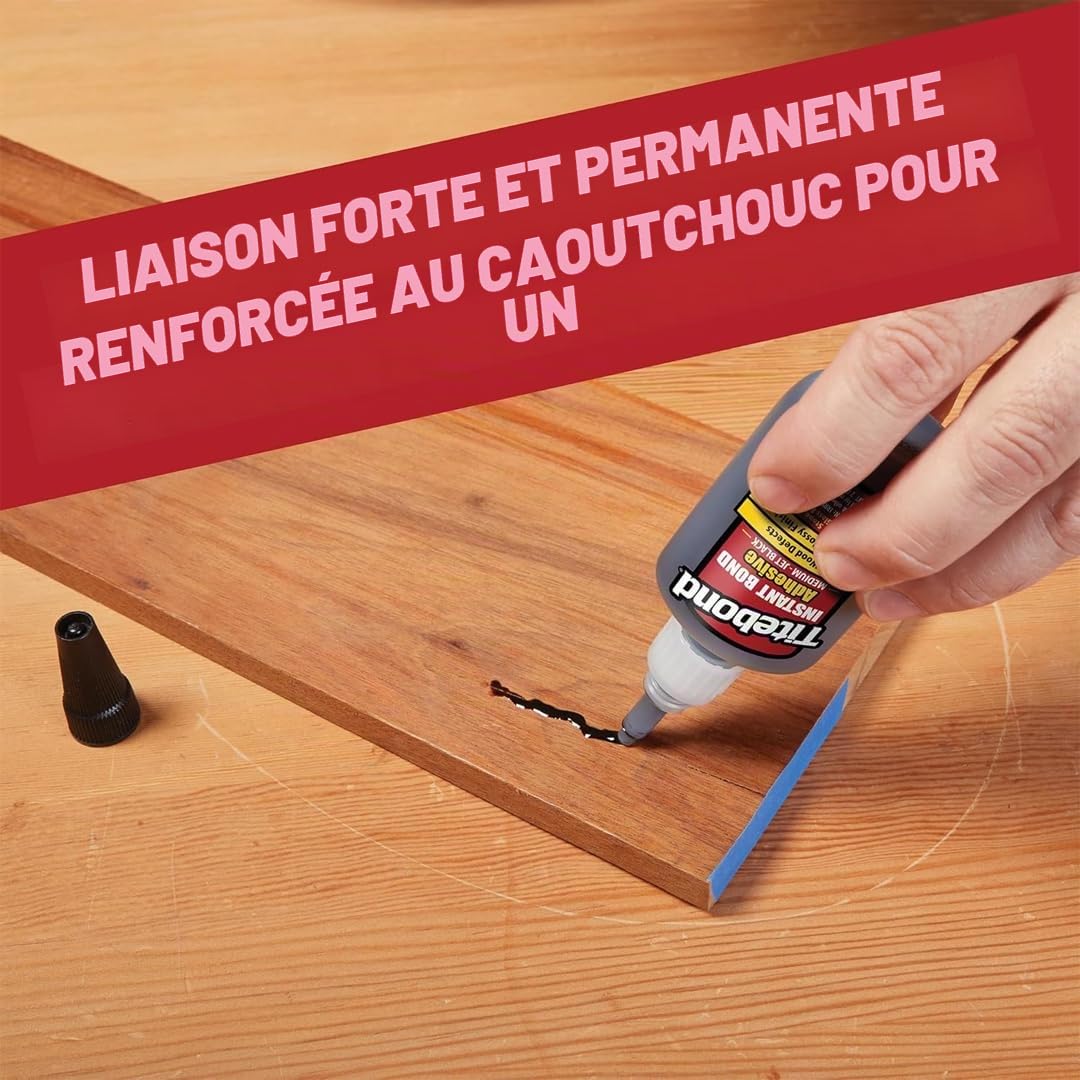 Titebond Instant Bond 8211 - Colle moyenne CA Super Glue - Jet Black, adhésif éthyle cyanoacrylate pour le travail du bois, remplissage de blancs, lot de 40 à 60 secondes - 56,7 g
