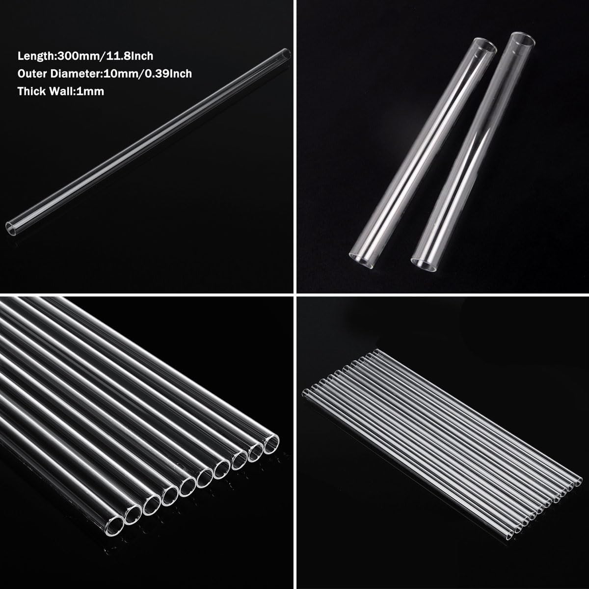10pcs 300mm Long Borocilicate Glass Tubes OD 10mm Thickness 1mm Wall Glass Tube Laboratory Tubing Clear Tubes for Art DIY