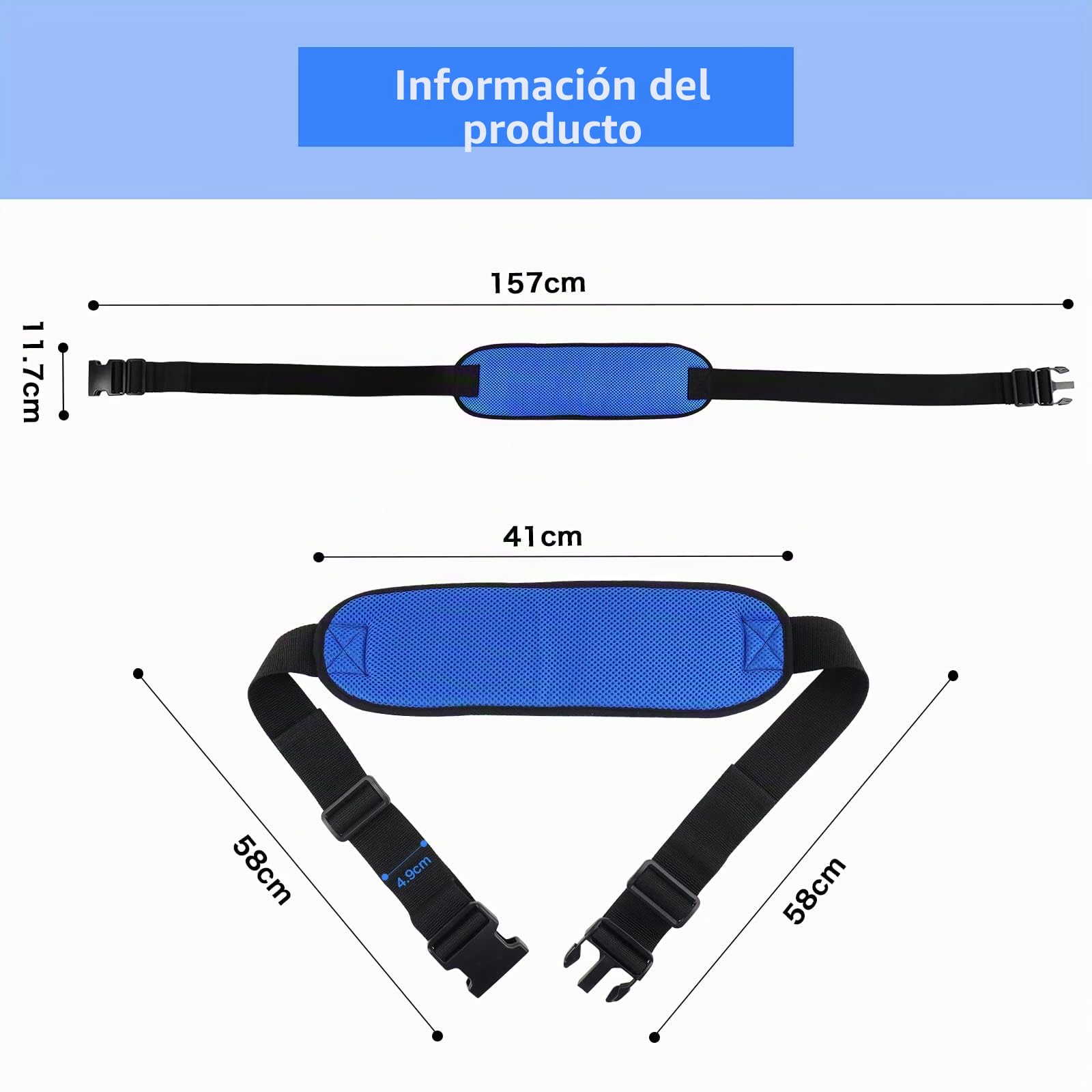 LOSCHEN Cinturón de seguridad para silla de ruedas, antideslizante, silla gruesa, área abdominal, ajustable, antideslizante, con hebilla para personas mayores, personas mayores (azul)