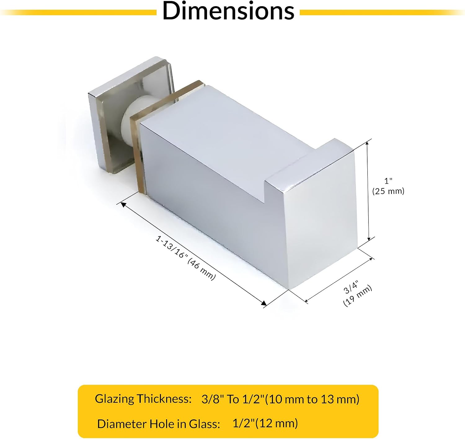 BRIXWELL BSRH1CH Square Thru Glass Towel Or Robe Hook for 3/8" to 1/2" (10mm to 13mm) Glazing Thickness Polished Chrome Finish