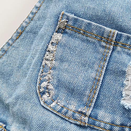 Image of KIDSCOOL SPACE Baby Little Girls Fox Flowers Embroidered Lace Denim Overall Dress
