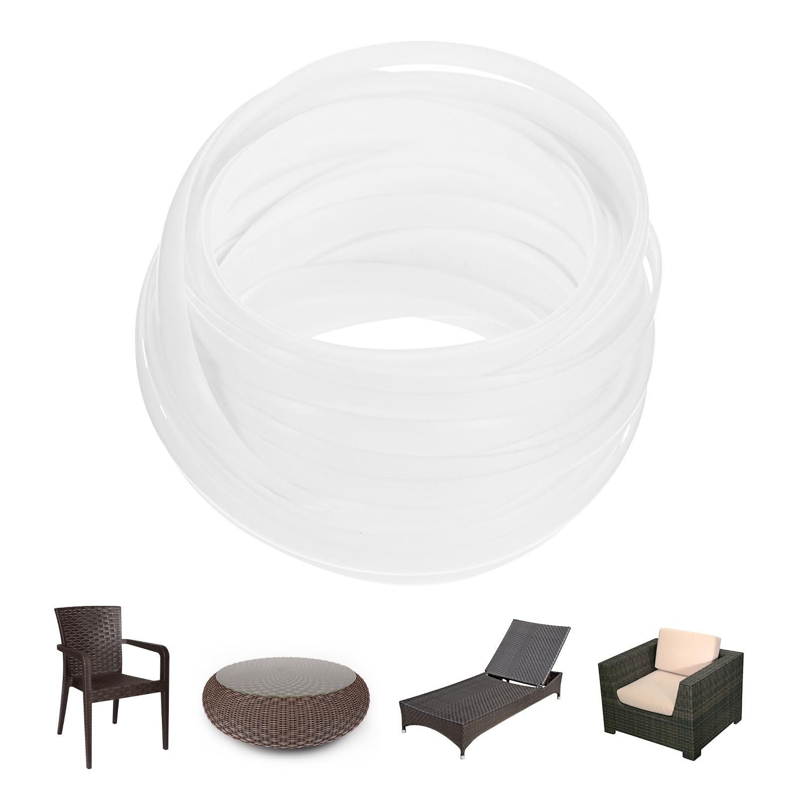 M METERXITY 1-Pack Wicker Repair Kit, 8mm x 33ft/10m Plastic Flat Rattan Replacement Supplies for Patio Furniture Repair/Basket Making/Chair Weaving, Synthetic Woven Rattan [White]