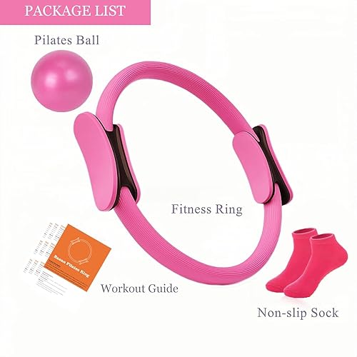 Miniatura 7 de Anillo de fitness de pilates  Anillo de pilates de 14 pulgadas con mini bola de ejercicio de 10 pulgadas para enfocarse en tonificar muslos