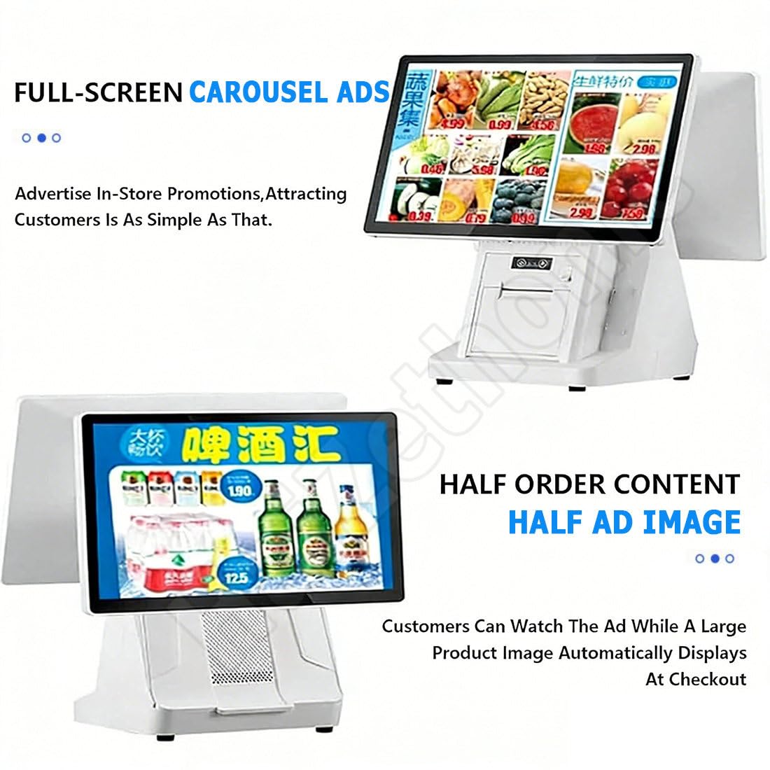 Registratore Cassa Pos,Registratore Cassa all in One con Doppio Touch Screen da 15,6",con CPU I5, 8 GB RAM, Ssd128/256gb, Windows 7/8/10,per Negozi E Ristoranti Dual-256G/58mm