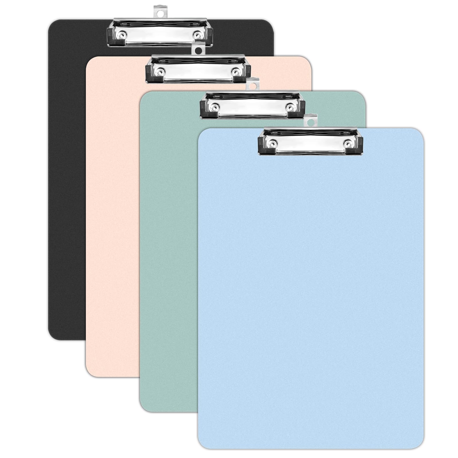 4 Pack Plastic Clipboards Multiple Colors Clip Boards with Low Profile Metal Clip,Hangable Low Profile Clipboard, Standard A4 Letter Size for Students, Teacher,Doctor, Nurse,Office Clerk