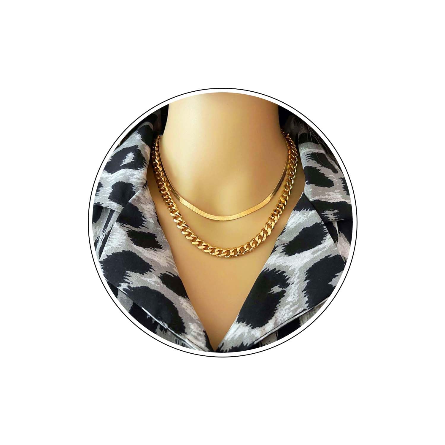 Set Collane In Acciaio Inox Uomo Donna - Catena Serpente, Spina Di Pesce E Cubana, Oro/Argento