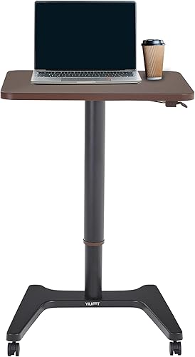 Escritorio móvil de pie y sentado, escritorio neumático con ruedas ajustable en altura, pequeño, roble blanco