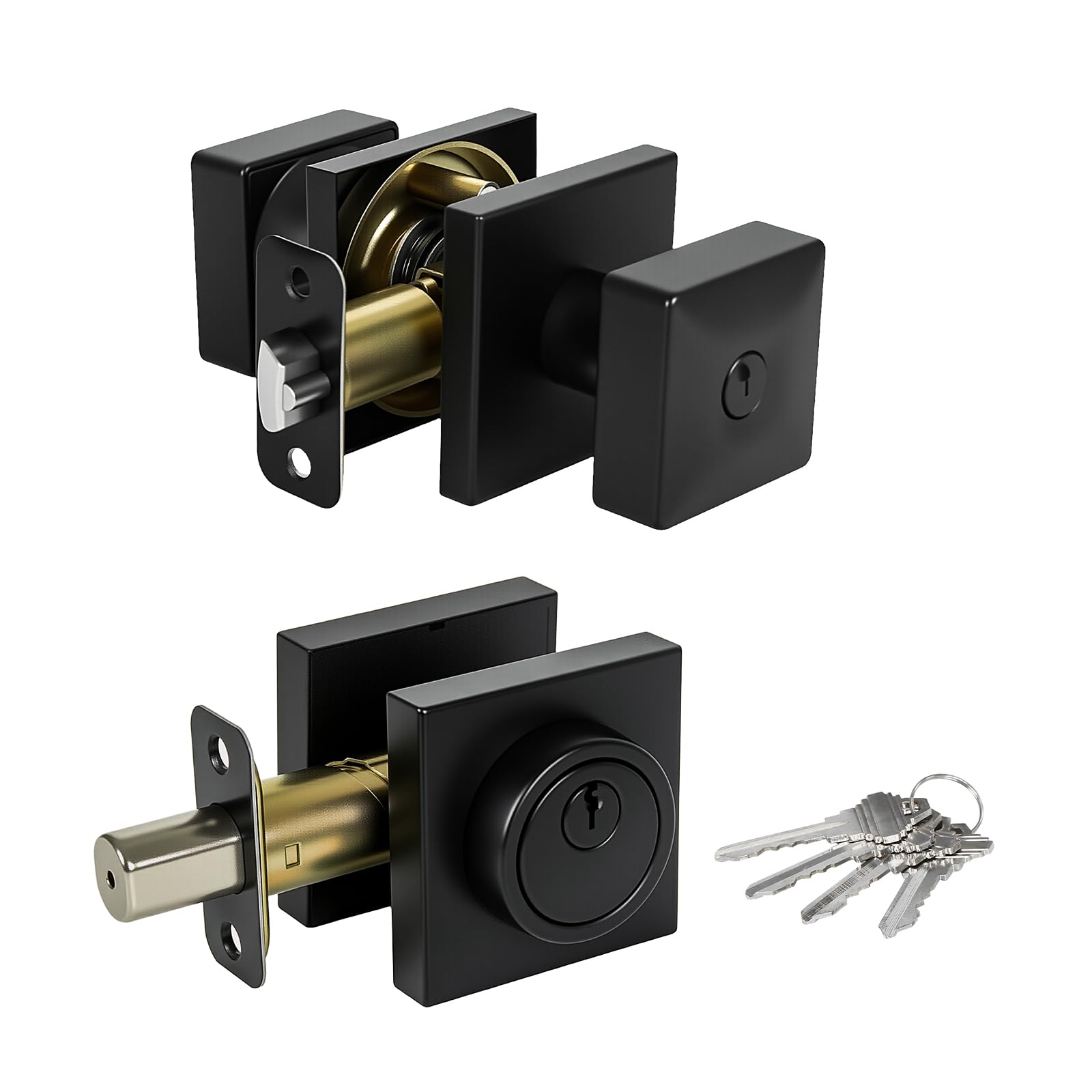 Matte Black Door Knob with Deadbolt Set - Secure Your Entry -1