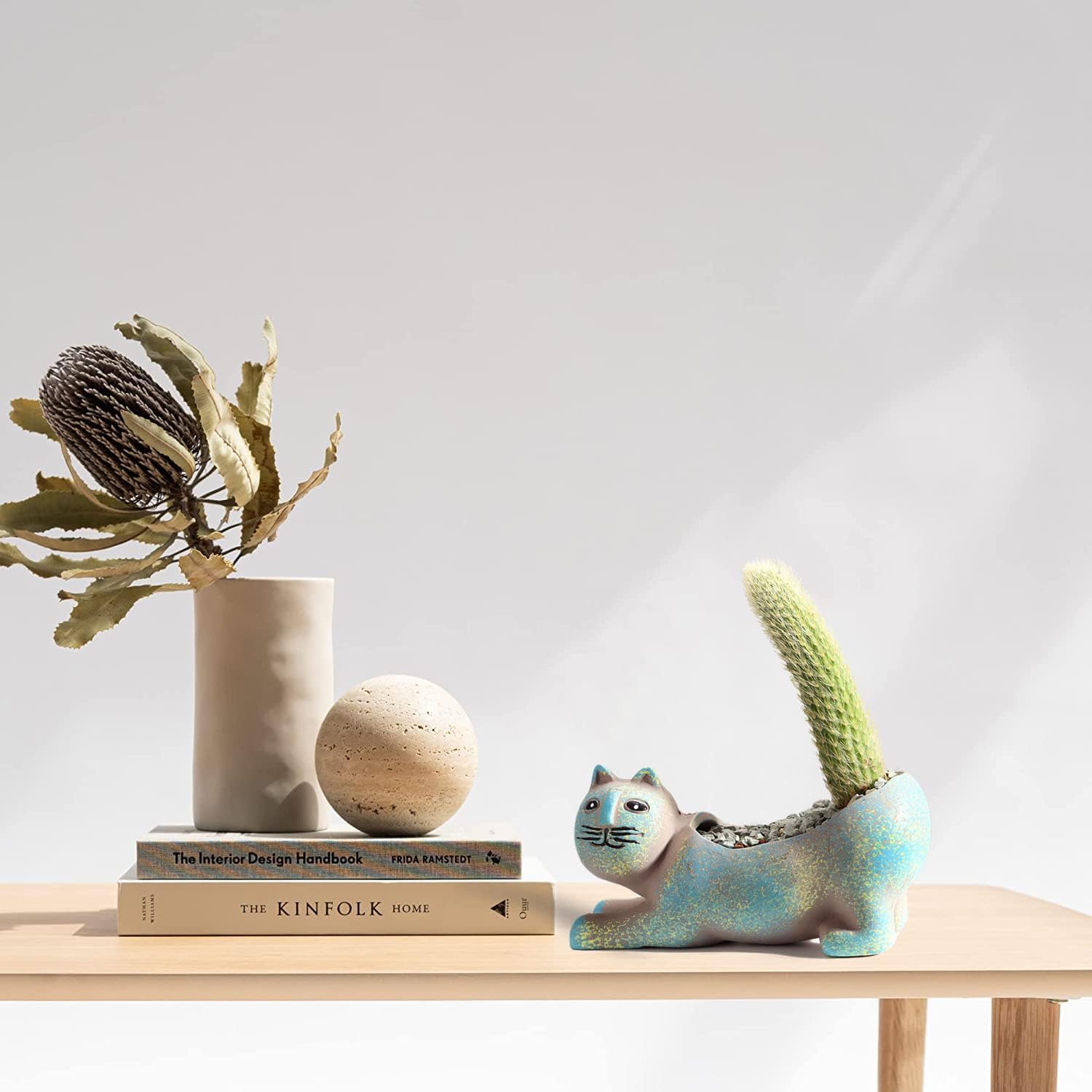 DIYOMR Cat Planter Animal Succulent Pots, Ceramic Cat Mini Flower Pots Cactus/Plants Containers for Home Office Desk Windowsill Decor, Plants Not Included (2pcs Blue)