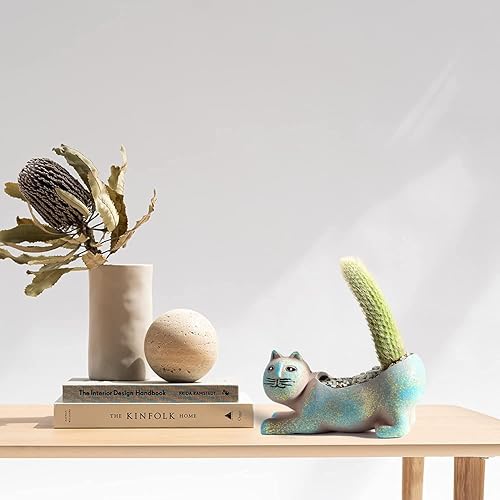Miniatura 8 de DIYOMR Macetas para gatos suculentas mini macetas de cerámica para gatos contenedores para cactusplantas para decoración del hogar oficina