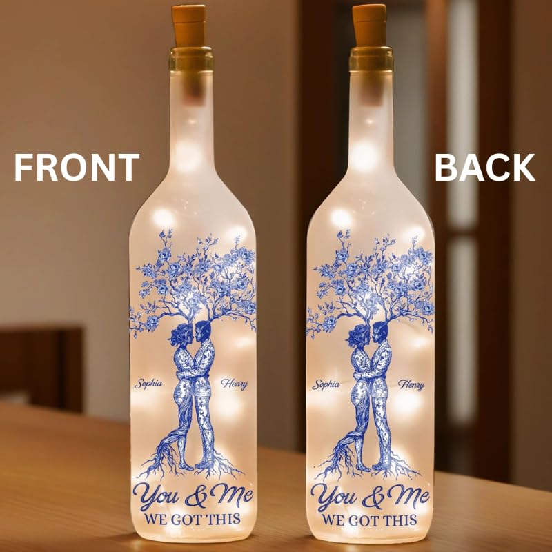 Image of Pawfect House Custom Bottle Lamp, Personalized Anniversary Wedding Gifts for Husband and Wife, Him and Her, Roots of Love Run Deep, Wife Gifts from Husband, Romantic Gift for Couple