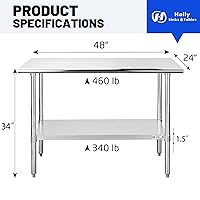 Vista 3 de Hally - Mesa de trabajo y preparación de acero inoxidable de 24 x 48 pulgadas, mesa comercial con certificación NSF de gran resistencia con estante