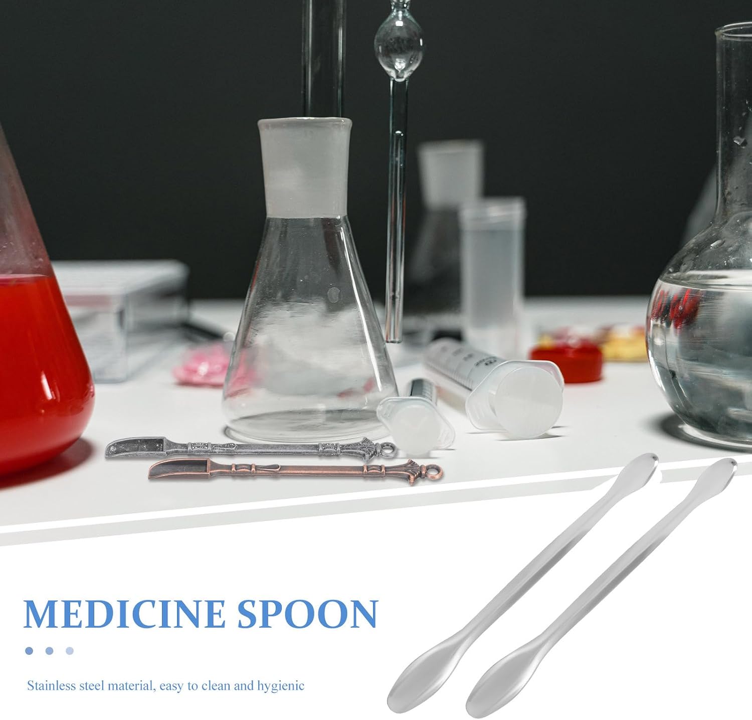Didiseaon 10pcs Stainless Steel Laboratory Spoons 16cm Double-ended Thickened Mini Measuring Spoons for Powder Sampling and Experiment Use