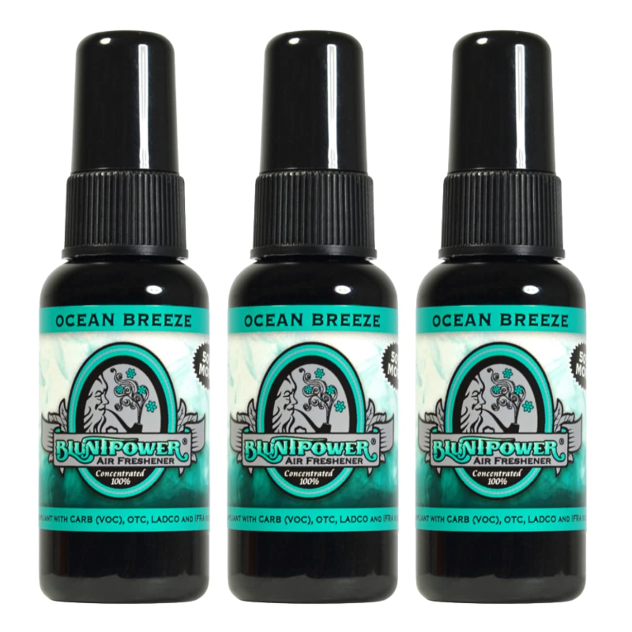 BluntPower (Ocean Breeze, 3 Pack) Concentrated Air Freshener - Premium Oil Based Air Freshener Spray For Home and Car - Long-Lasting Bathroom Spray, Car Freshener, & Odor Eliminator Spray