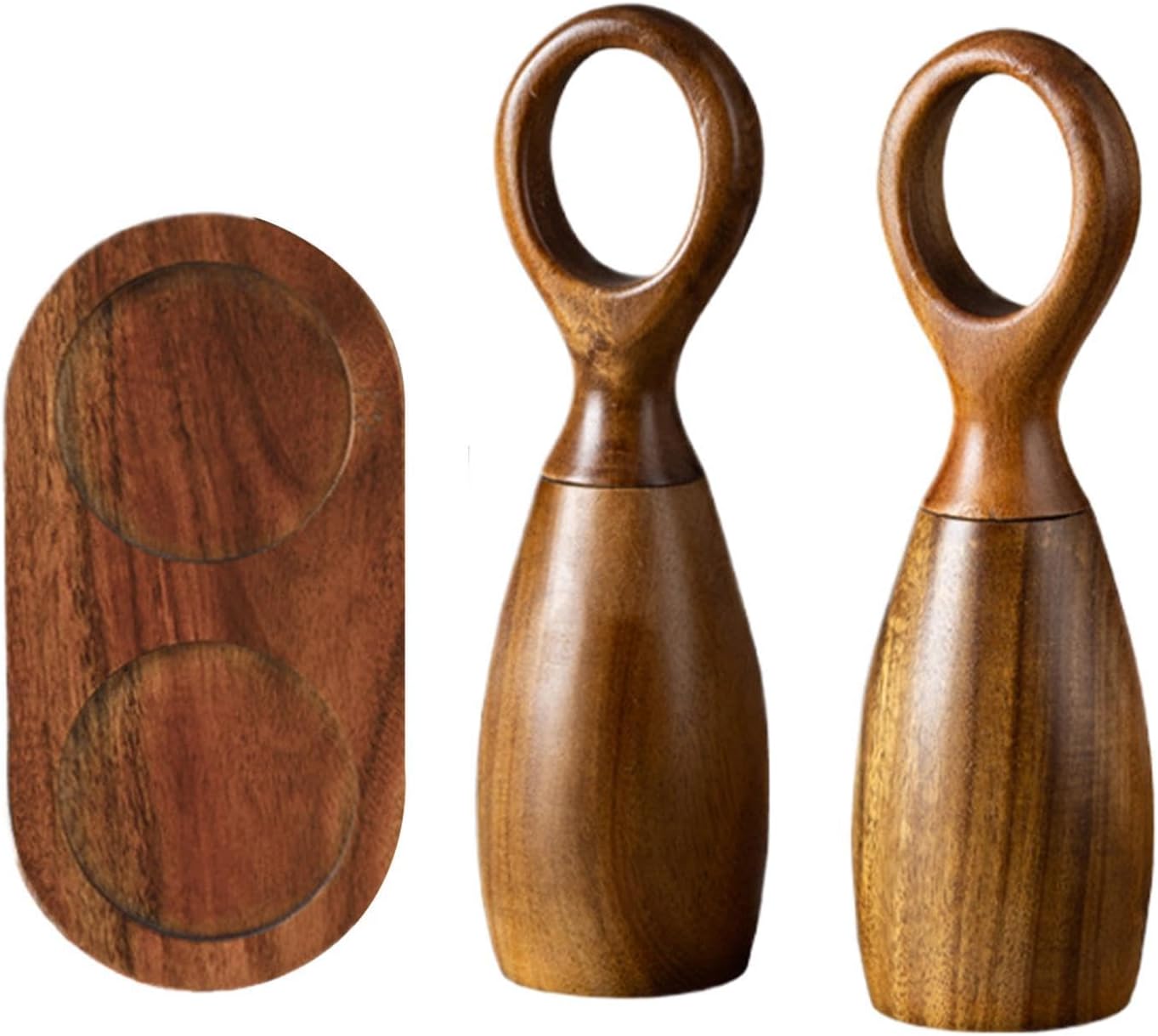Wooden Salt and Pepper Grinder Set Manual Pepper Mill Refillable Grinder with Ceramic Core Adjustable Coarseness for Kitchen Cooking Camping BBQ Home Use