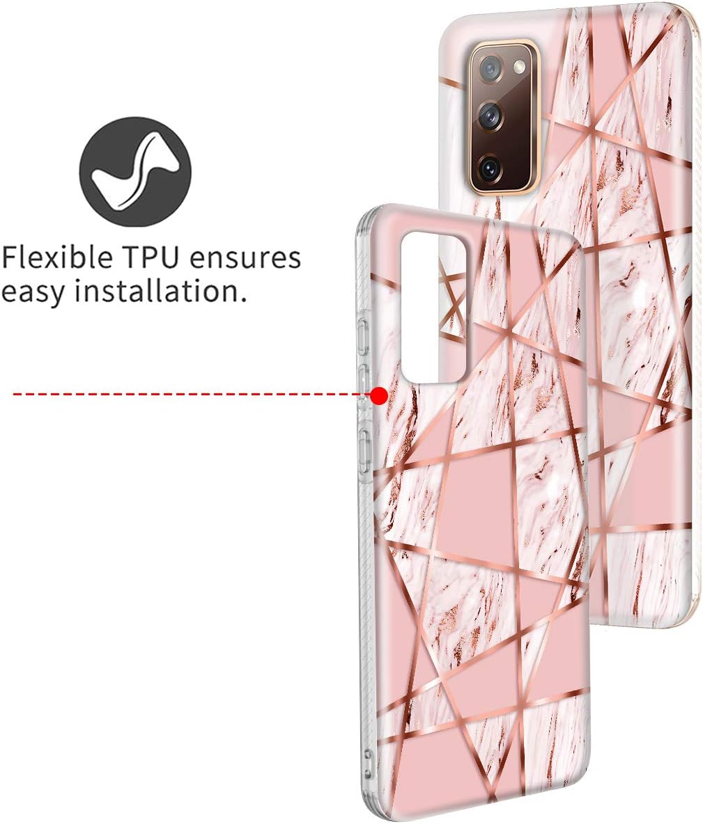 Hekodonk for Galaxy S20 FE 5G Case, Clear Design TPU Bumper Protective Silicone Shockproof Yellow-Resistant Anti-Scratch Cover for Samsung Galaxy S20 FE/S20 Fan Edition Glitter Marble Pink