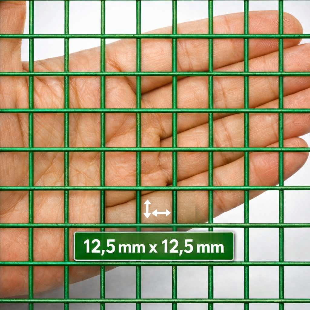 Rete Metallica Elettrosaldata Plastificata Verde, Reti Recinzione per Pollaio Giardino Conigli Gabbie Animali e Piante a Maglia Piccola Quadrata 12,5x12,5 mm - Rotolo 1,5 X 10 MT