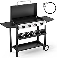 ROVSUN 40,000 BTU 4-Burner Portable Propane Griddle with Ignition, Wheels & Enameled Tray for Camping BBQ