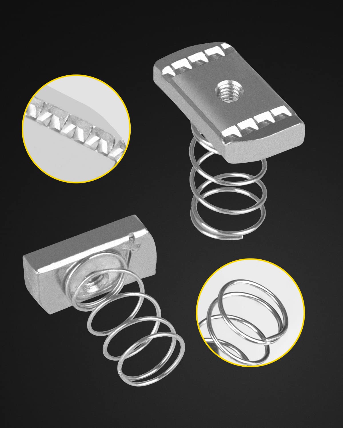 Nylon Channel Squeeze Nut with Strut Spring Nuts, 1/4''-20 Strut Channel Nuts for Unistrut Channel, Thickened Zinc Plated Nuts for Solar Panels Mounting