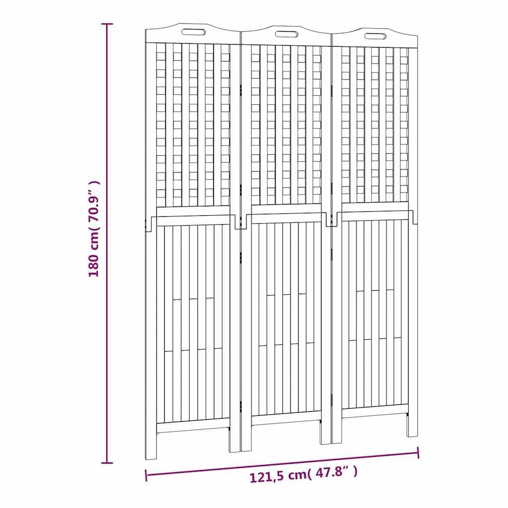 Divisorio in legno massiccio di acacia, 3 pezzi, 121,5 x 2 x 180 cm, paravento pieghevole per privacy e privacy in soggiorno