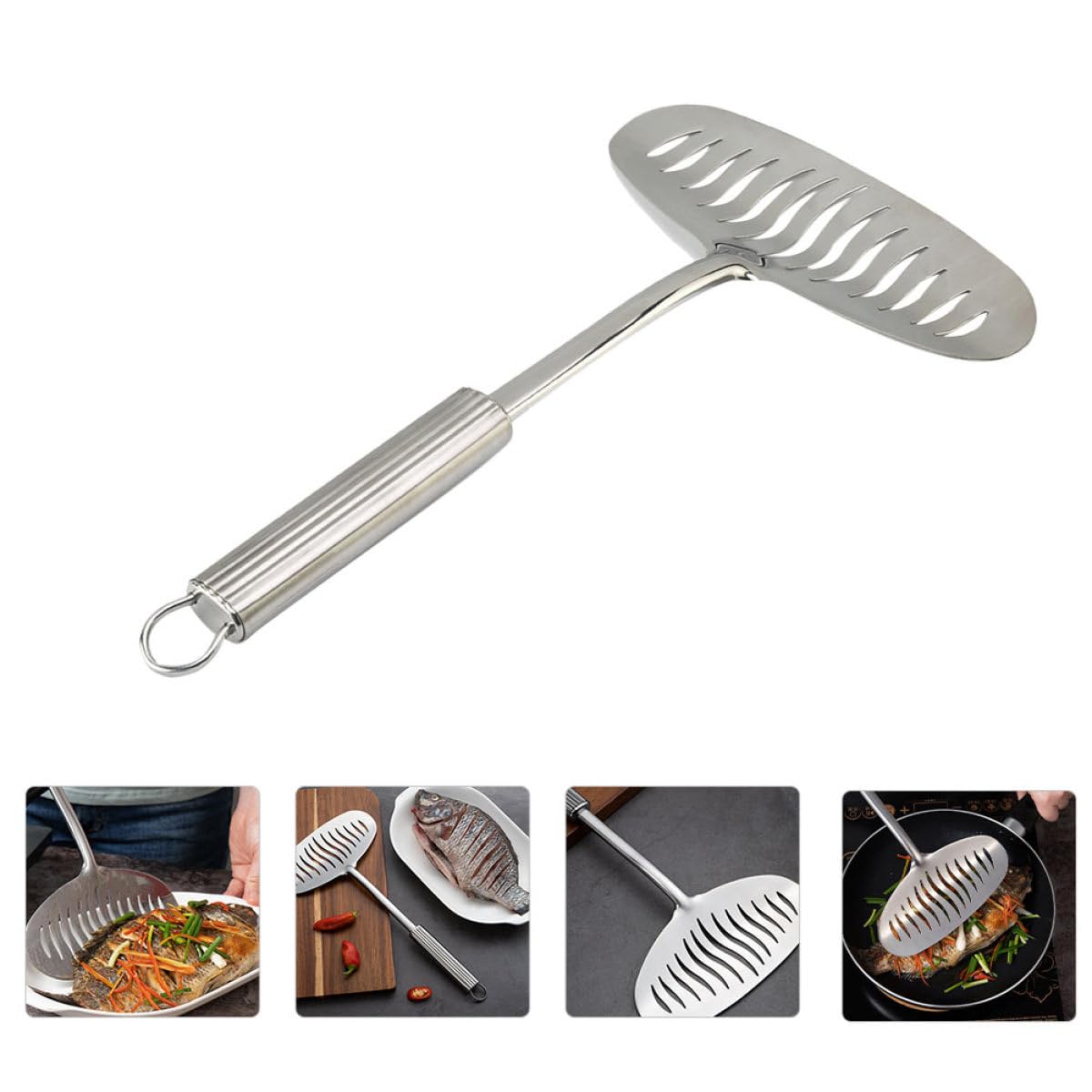 Espátula de Acero Inoxidable para Cocina Mango Cómodo y Contacto Directo Alimentos, Pala Ancha para Barbacoa y Uso Diario en Cocina Profesional