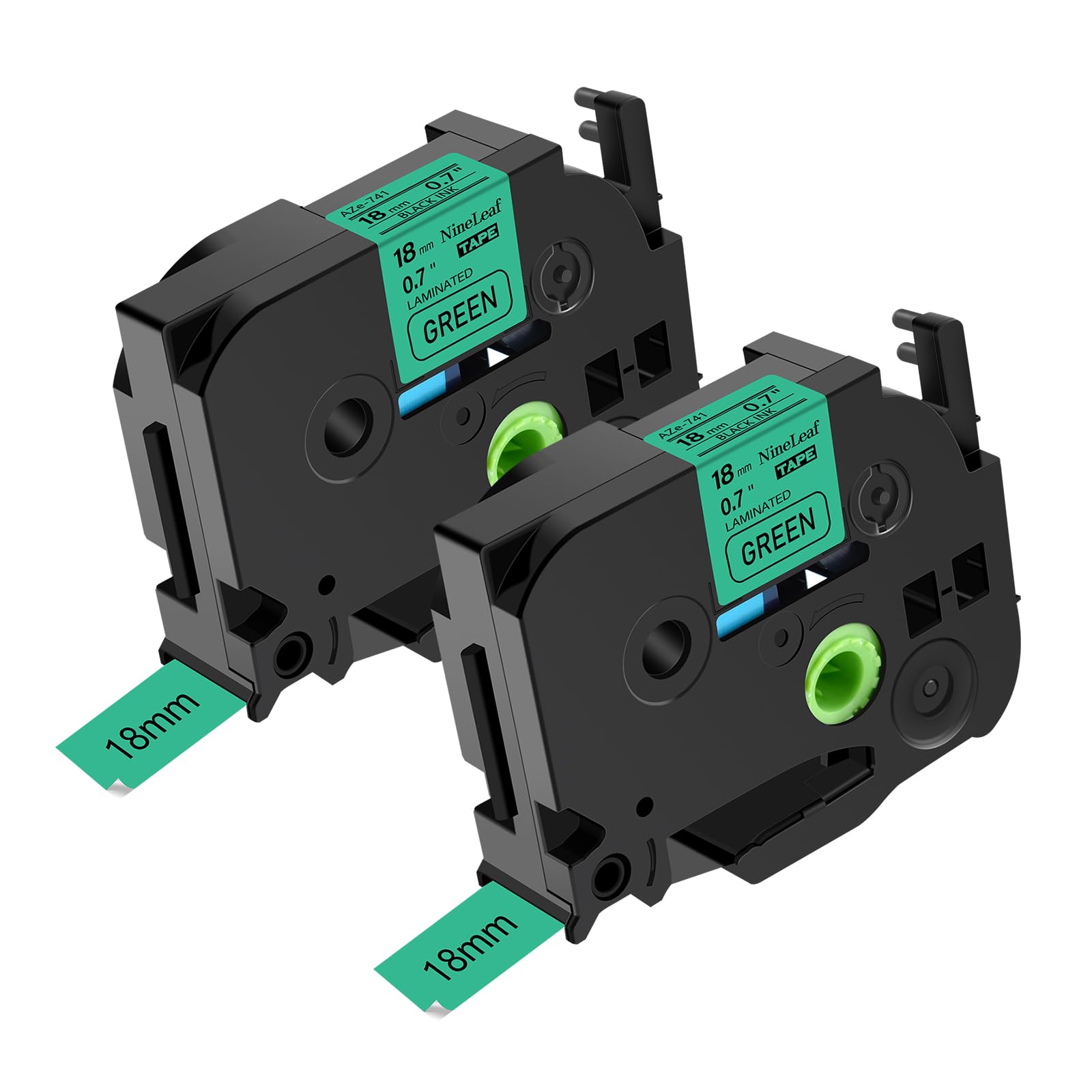 NineLeaf 2 Pack Compatible for Brother P-Touch P-Touch TZe TZ Tape 18mm 0.7 Laminated TZe-741 TZe741 TZ-741 TZ741 3/4'' Laminated Green Label Maker