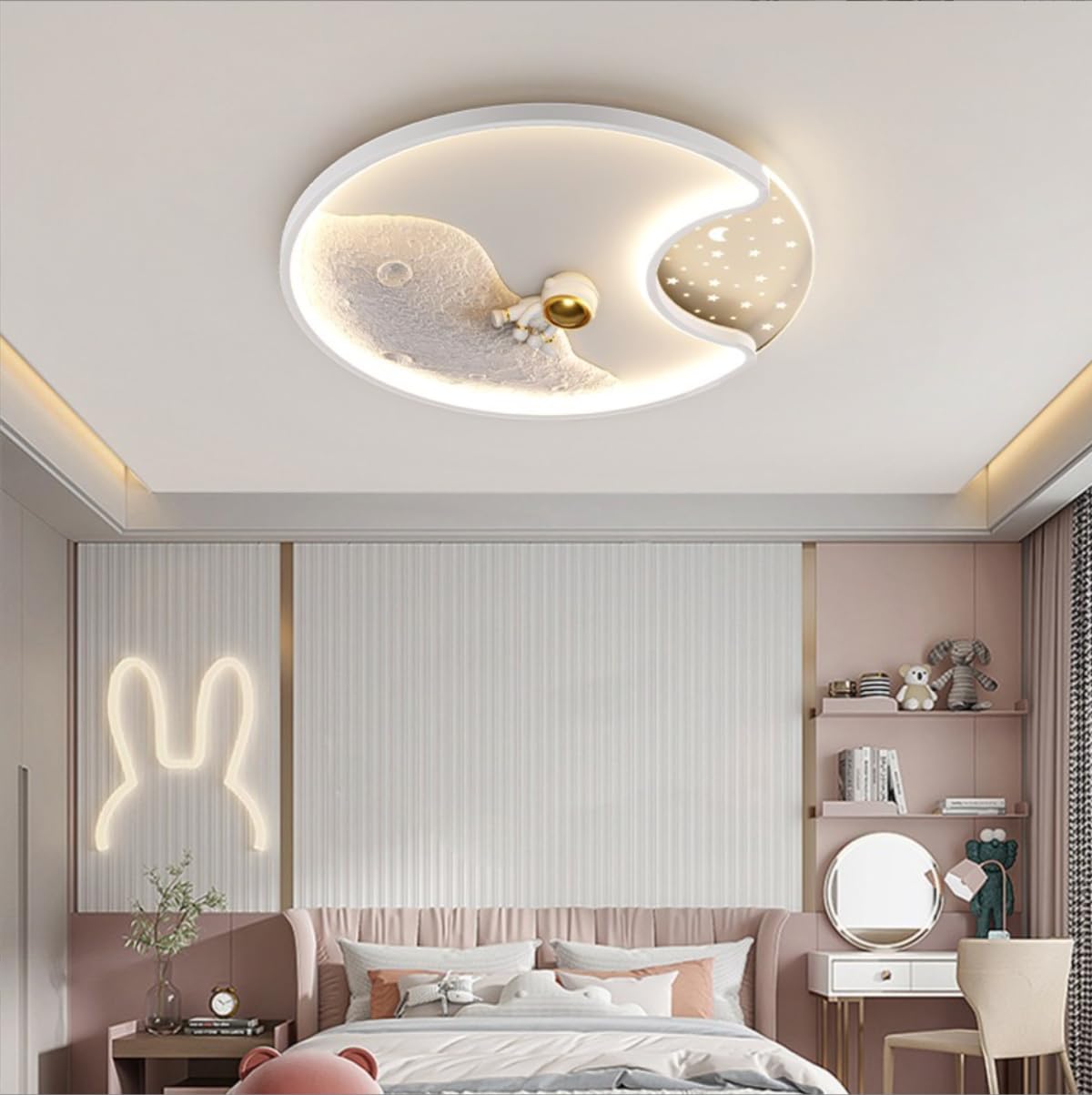 Plafoniera 3D Astronauta Luna Plafoniera LED Lampadario Astronauta Lampada da soffitto Cartoon Luna Apparecchio di illuminazione per camera da letto, cameretta dei bambini