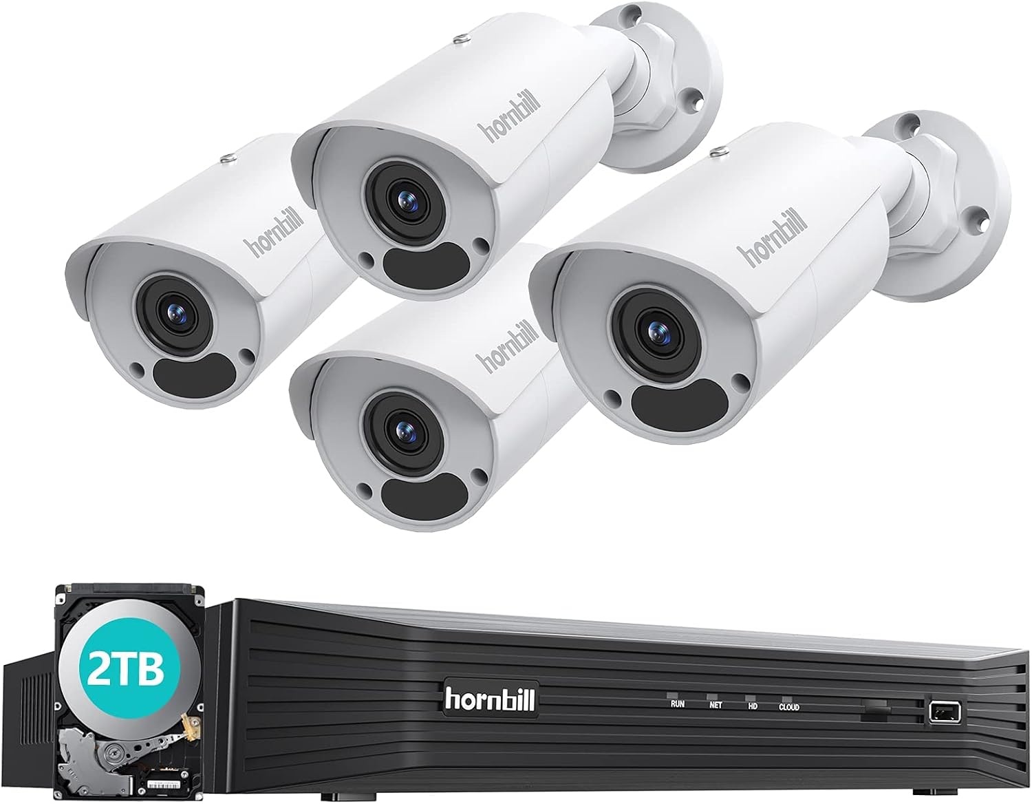 4K PoE Security Camera System Hornbill 8MP Security Camera System Outdoor 4K Home Security System 8CH 4Pcs Wired IP Cameras with Night Vision 2TB Hard Drive