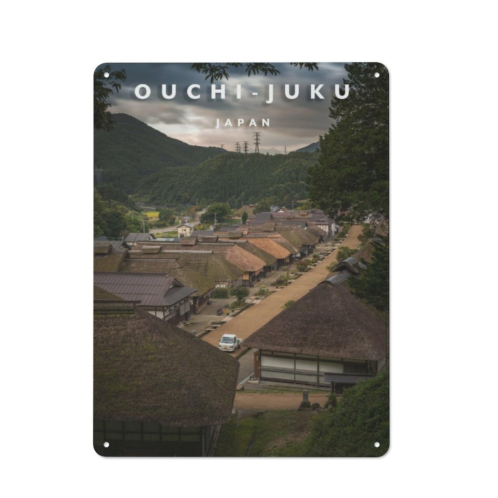 Country Country Metal Sign 40x30cm Featuring Ouchi Juku Village, Rustic Kitchen Decor for Cottage, Kitchen, Hallway Or Breakfast Nook