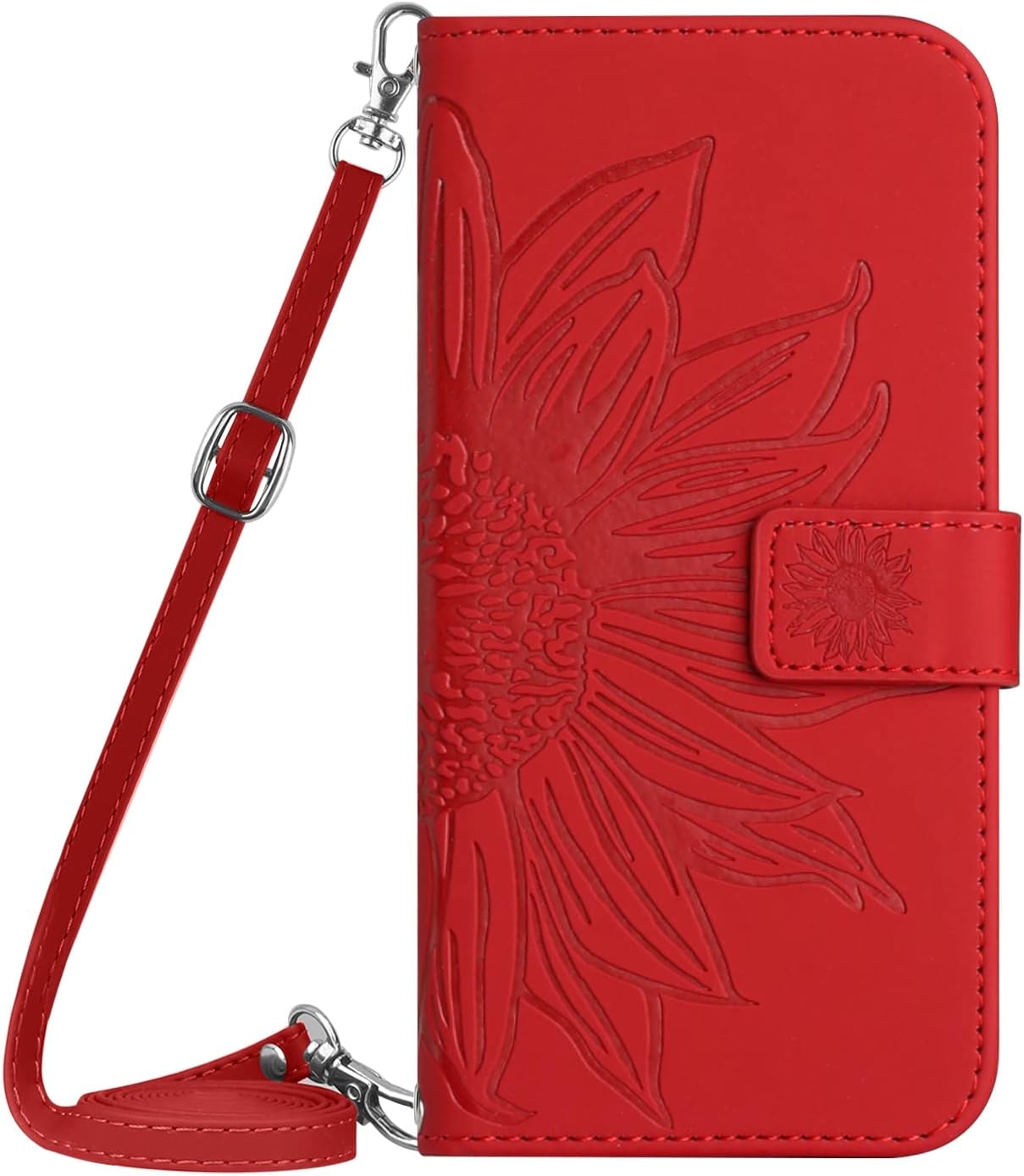 VQWQ Funda para Redmi Note 11 Pro 5G - 1,5M Correa Girasol Cuero Flip Carcasa Soporte Libro Cartera Case Flip Funda Tapa Tarjetas Magnética Piel para Redmi Note 11 Pro 5G / Note 11 Pro+ [HT] -Rojo-T